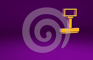 Orange Scale icon isolated on purple background. Logistic and delivery. Weight of delivery package on a scale