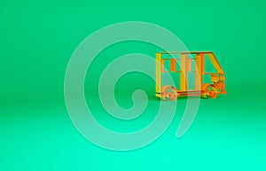Orange School Bus icon isolated on green background. Public transportation symbol. Minimalism concept. 3d illustration