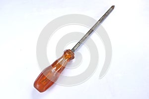 Orange screwdriver isolated on white background.