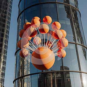 Orange Sculpture in Urban Setting