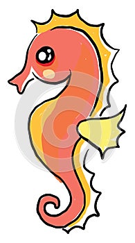 Orange seahorse, illustration, vector