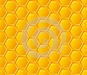 Orange seamless honey combs geometric pattern. Hexagonal texture honeycomb. Honeyed yellow grid. Vector illustration background