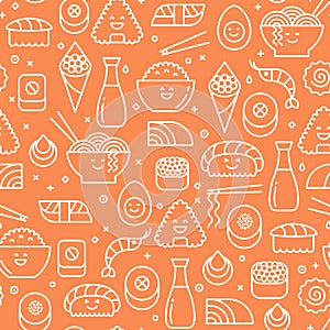 Orange seamless pattern with japanese cuisine