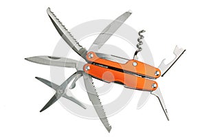 Orange set of tools as knives, scissors photo