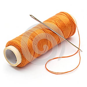 Orange sewing thread with needle