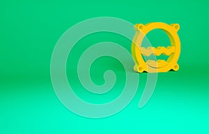 Orange Ship porthole with rivets and seascape outside icon isolated on green background. Minimalism concept. 3d