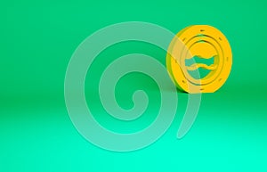 Orange Ship porthole with rivets and seascape outside icon isolated on green background. Minimalism concept. 3d