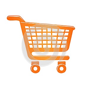 Orange Shopping Cart Icon with Grid Pattern and Wheels