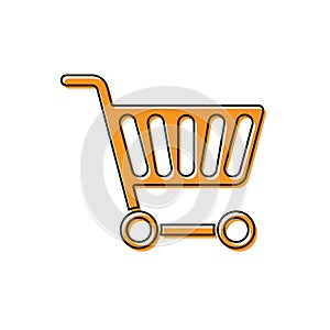 Orange Shopping cart icon isolated on white background. Online buying concept. Delivery service sign. Supermarket basket