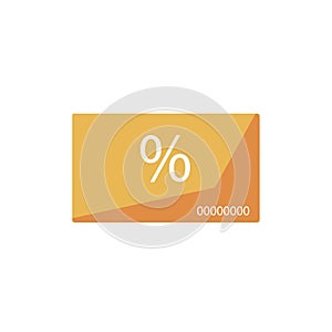 Orange shopping gift card, discount card, voucher flat vector icon