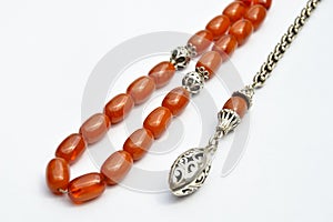 Orange and silver beads sequenced, short rosary, tespih tesbih