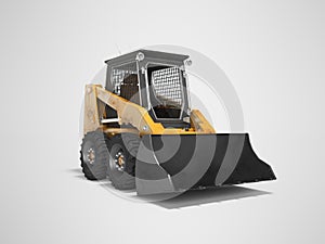 Orange skid steer 3d render on gray background with shadow