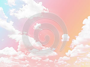 Orange sky and the layers of soft white clouds Pastel background