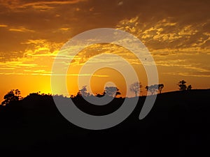 Orange sky line on sunrise countryside