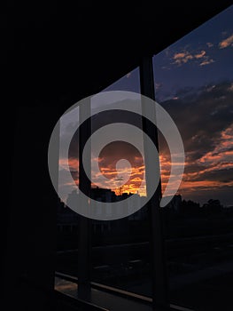 Orange sky, sunset, clouds and sky