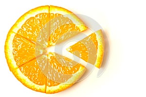 Orange slice cut into sectors, parts - a symbol, abstraction isolate