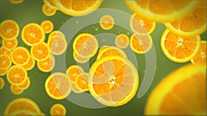 Orange slice on green, stock footage