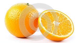 Orange slice isolate. Orange fruit. Generative Ai half and slice set on white background