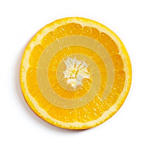 Orange slice isolated on white, from above