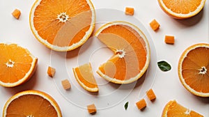 Orange slice isolated on white background. Top view. Flat lay.