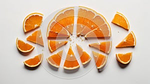 Orange slice isolated on white background. Top view. Flat lay.