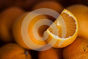 Orange slice and oranges on the background photo
