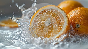 Orange slice splashing in water