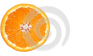 Orange Slice on white background. Top View with Copy Space. Citrus Health Concept