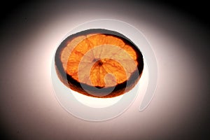 Orange slice on a white spot background