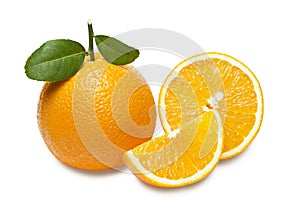 Orange with slices isolated on white background. Clipping path.