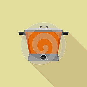 Orange slow cooker icon, flat style