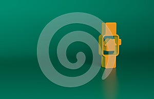 Orange Smart home with smart watch icon isolated on green background. Remote control. Minimalism concept. 3D render
