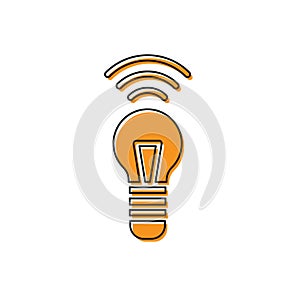 Orange Smart light bulb system icon isolated on white background. Energy and idea symbol. Internet of things concept