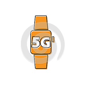 Orange Smart watch 5G new wireless internet wifi icon isolated on white background. Global network high speed connection