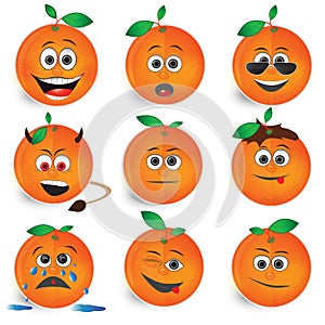 Orange smileys vector icon set