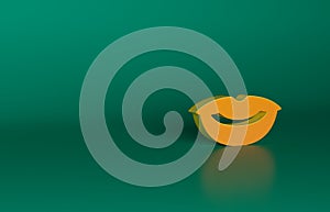 Orange Smiling lips icon isolated on green background. Smile symbol. Minimalism concept. 3D render illustration