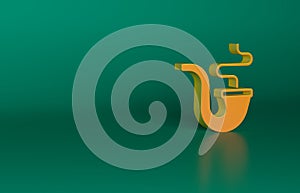 Orange Smoking pipe with smoke icon isolated on green background. Tobacco pipe. Minimalism concept. 3D render