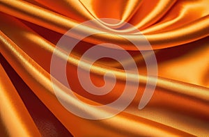 orange smooth silk fabric or satin with pleats and waves creased soft drapery material