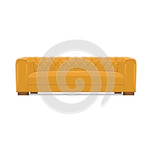 Orange sofa against white background, isolate. Symbol of a cozy home, interior object