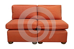 Orange Sofa Furniture with Pillow Isolated on White