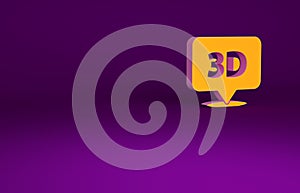 Orange Speech bubble with text 3D icon isolated on purple background. Minimalism concept. 3d illustration 3D render