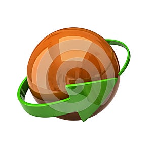 Orange sphere and green arrow