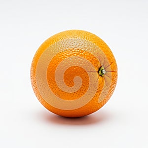The orange is spherical, with a small green stem end visible