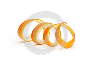 Orange spiral peel isolated on white