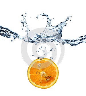 Orange splash in water