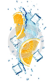 Orange splash water and ice