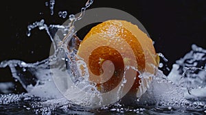 Orange splashing in water with dark background