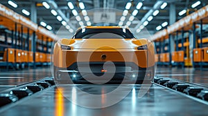 Orange Sports Car Parked in Warehouse