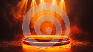 Orange Spotlight on Empty Round Stage