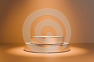 Orange spotlight stage with steps 3D render